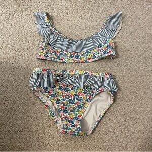 Mini Boden Floral Striped Kids Swim Set - Blue, Red, Yellow